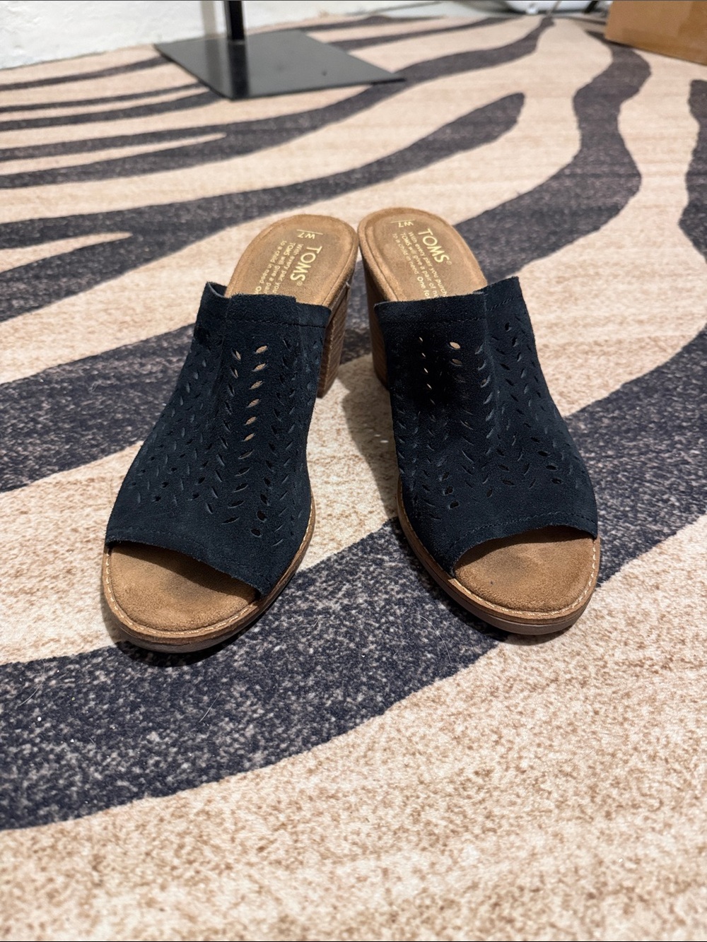 Toms Black Perforated Suede Open-Toe Mule